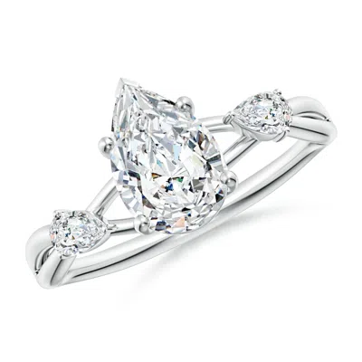 Angara Lab-grown Nature Inspired Pear Diamond Side Stone Engagement Ring In Metallic