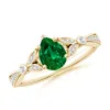 Angara Lab-grown Nature-inspired Pear Emerald Engagement Ring With Leaf Motifs In Yellow Gold/rich Green