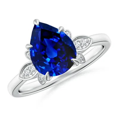 Angara Lab-grown Nature-inspired Pear-shaped Blue Sapphire Engagement Ring In Metallic