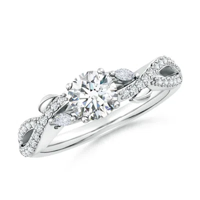 Angara Lab-grown Nature-inspired Round And Marquise Diamond Side Stone Engagement Ring In Metallic