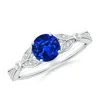 Angara Lab-grown Nature-inspired Round Blue Sapphire Engagement Ring With Leaf Motifs In White Gold/deep Rich Blue
