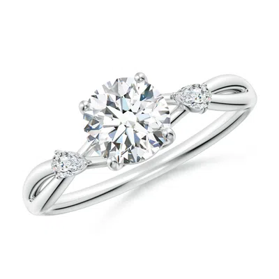 Angara Lab-grown Nature Inspired Round Diamond Side Stone Engagement Ring In Metallic