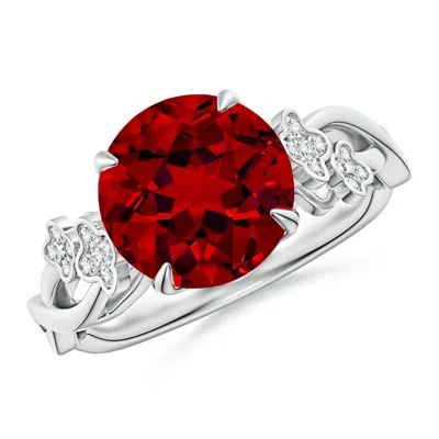 Angara Lab-grown Nature-inspired Round Ruby Floral Engagement Ring In Red