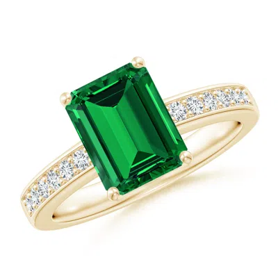 Angara Lab-grown Octagonal Emerald Cocktail Ring With Lab Diamonds In Gold