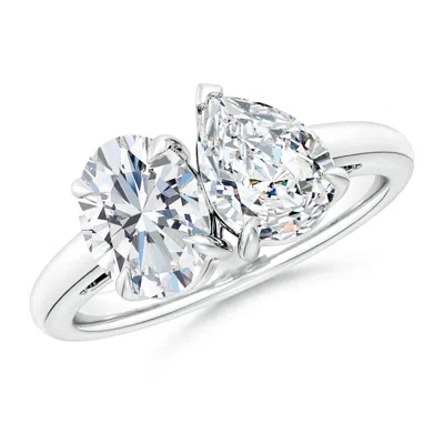 Angara Lab-grown Oval & Pear Diamond Two-stone Engagement Ring In Metallic