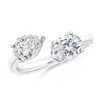 Angara Lab-grown Oval & Pear Diamond Two-stone Open Ring In White Gold/f-g