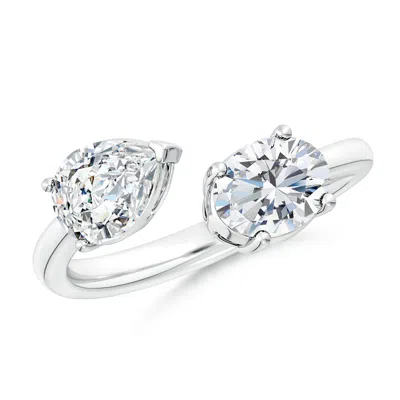 Angara Lab-grown Oval & Pear Diamond Two-stone Open Ring In Metallic