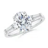 Angara Lab-grown Oval And Tapered Baguette Diamond Side Stone Engagement Ring In White Gold/f-g