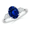 Angara Lab-grown Oval Blue Sapphire And Pear Diamond Three Stone Engagement Ring In White Gold/deep Rich Blue