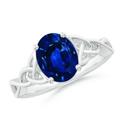 Angara Lab-grown Oval Blue Sapphire Celtic Knot Engagement Ring In Metallic