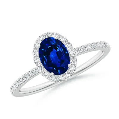 Angara Lab-grown Oval Blue Sapphire Classic Halo Engagement Ring
