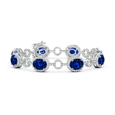 Angara Lab-grown Oval Blue Sapphire Halo Open Circle Link Bracelet