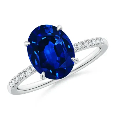 Angara Lab-grown Oval Blue Sapphire Hidden Halo Engagement Ring In Metallic