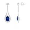 Angara Lab-grown Oval Blue Sapphire Long Drop Earrings With Diamond In White Gold/deep Rich Blue
