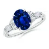 Angara Lab-grown Oval Blue Sapphire Side Stone Engagement Ring With Diamonds In White Gold/deep Rich Blue