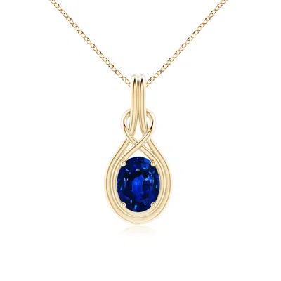 Angara Lab-grown Oval Blue Sapphire Solitaire Infinity Knot Pendant In Gold