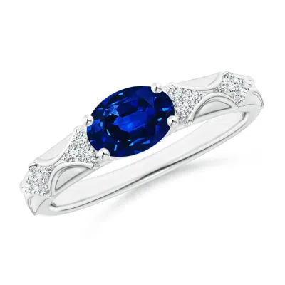 Angara Lab-grown Oval Blue Sapphire Vintage Style Ring With Diamond Accents