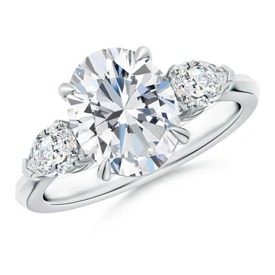 Angara Lab-grown Oval Diamond And Pear Diamond Three Stone Engagement Ring In Metallic