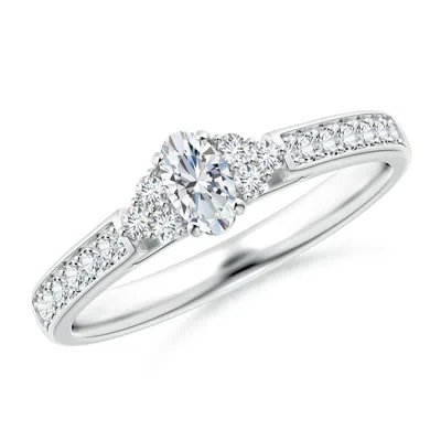 Angara Lab-grown Oval Diamond Engagement Ring With Trio Accents In Metallic