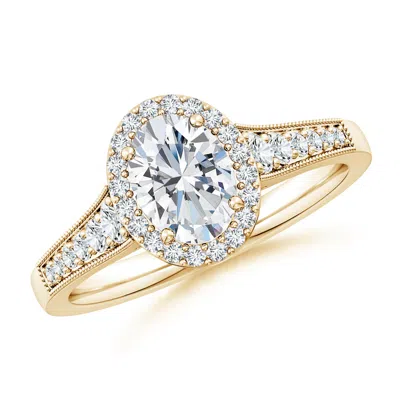 Angara Lab-grown Oval Diamond Halo Engagement Ring With Milgrain In Gold