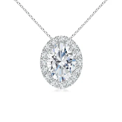 Angara Lab-grown Oval Diamond Halo Pendant In Metallic