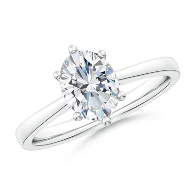 Angara Lab-grown Oval Diamond Reverse Tapered Shank Cathedral Engagement Ring In Metallic