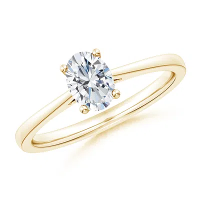 Angara Lab-grown Oval Diamond Reverse Tapered Shank Cathedral Engagement Ring In Gold
