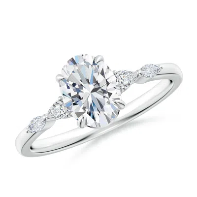 Angara Lab-grown Oval Diamond Side Stone Engagement Ring In Metallic