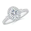 Angara Lab-grown Oval Diamond Side Stone Halo Engagement Ring In White Gold/f-g
