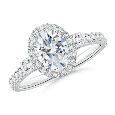 Angara Lab-grown Oval Diamond Side Stone Halo Engagement Ring In Metallic