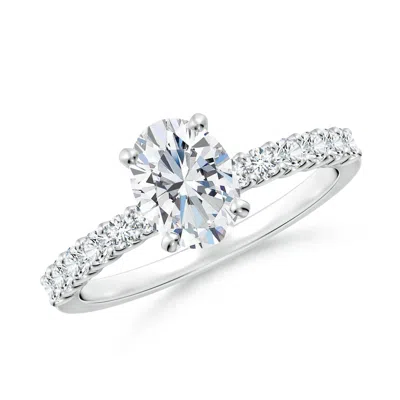 Angara Lab-grown Oval Diamond Solitaire Engagement Ring With Diamond Accents In Metallic