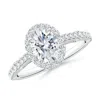 Angara Lab-grown Oval Diamond Station Halo Engagement Ring In White Gold/f-g