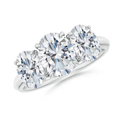 Angara Lab-grown Oval Diamond Three Stone Knife-edge Shank Engagement Ring In Metallic