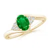 Angara Lab-grown Oval Emerald Bypass Ring With Trio Diamond Accents In Yellow Gold/rich Green