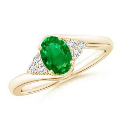 Angara Lab-grown Oval Emerald Bypass Ring With Trio Diamond Accents In Gold