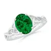 Angara Lab-grown Oval Emerald Celtic Knot Engagement Ring In White Gold/rich Green