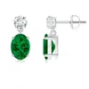 Angara Lab-grown Oval Emerald Drop Earrings With Lab Diamond In White Gold/rich Green