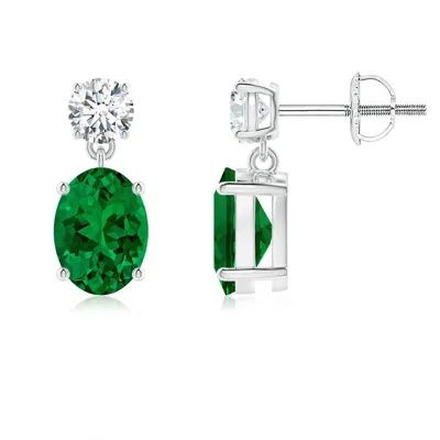 Angara Lab-grown Oval Emerald Drop Earrings With Lab Diamond In Green