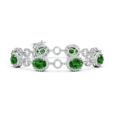 Angara Lab-grown Oval Emerald Halo Open Circle Link Bracelet In Green