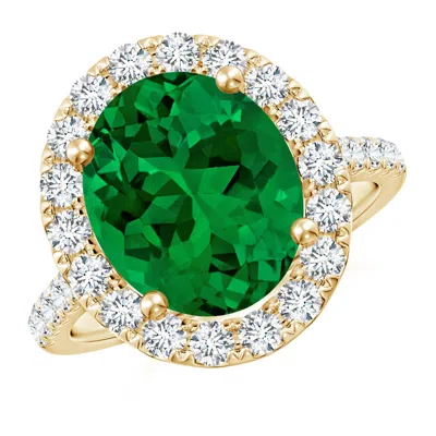 Angara Lab-grown Oval Emerald Halo Ring With Diamond Accents In Green