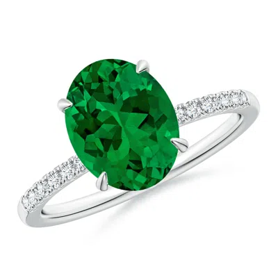 Angara Lab-grown Oval Emerald Hidden Halo Engagement Ring In Metallic