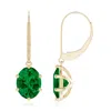 Angara Lab-grown Oval Emerald Leverback Drop Earrings In Yellow Gold/rich Green