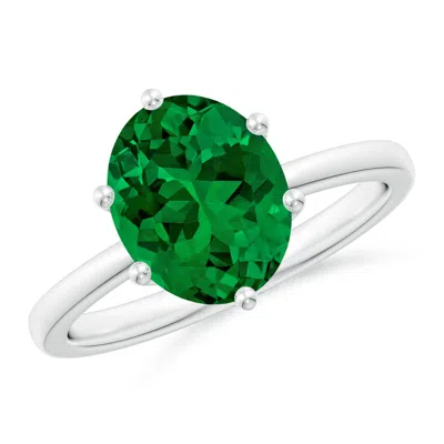 Angara Lab-grown Oval Emerald Solitaire Classic Engagement Ring In Green
