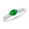 Angara Lab-grown Oval Emerald Vintage Style Ring With Diamond Accents In White Gold/rich Green