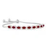 Angara Lab-grown Oval Ruby Bolo Bracelet With Diamond Halo In White Gold/deep Rich Red