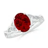 Angara Lab-grown Oval Ruby Celtic Knot Engagement Ring In White Gold/deep Rich Red