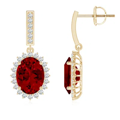 Angara Lab-grown Oval Ruby Halo Drop Earrings In Gold