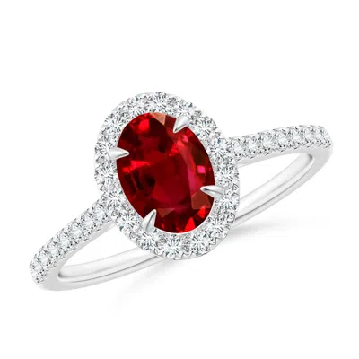 Angara Lab-grown Oval Ruby Halo Engagement Ring In Metallic