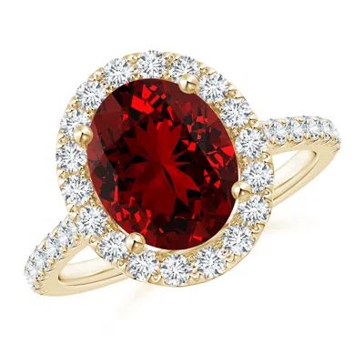 Angara Lab-grown Oval Ruby Halo Ring With Lab Diamond Accents In Red