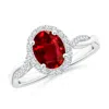 Angara Lab-grown Oval Ruby Halo Twisted Vine Ring In White Gold/deep Rich Red